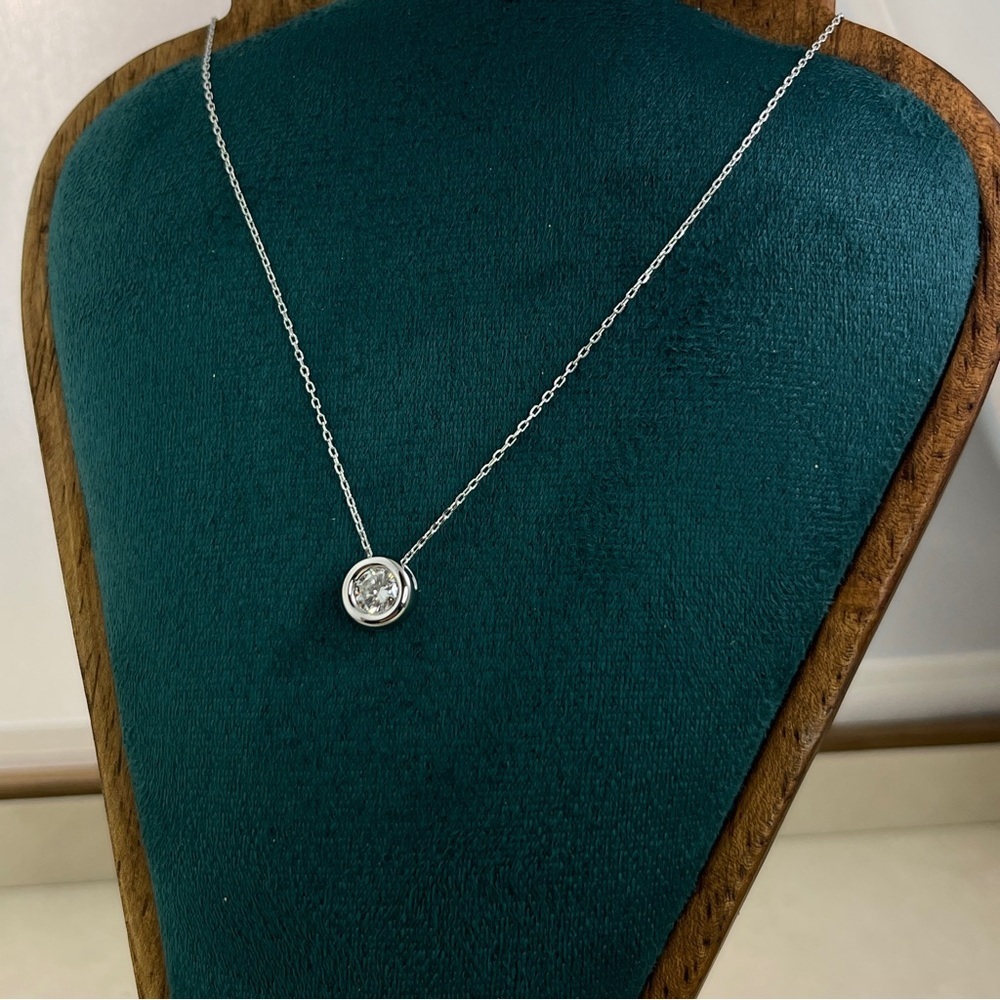 Bezel Necklace 1CT Moissanite S925 18K Plate Adjustable Length - Picture 5 of 7